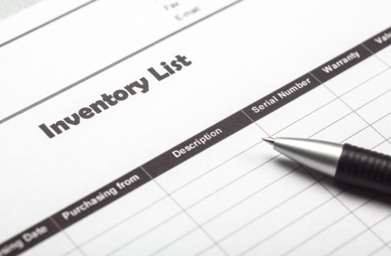 inventory list for things in a storage unit